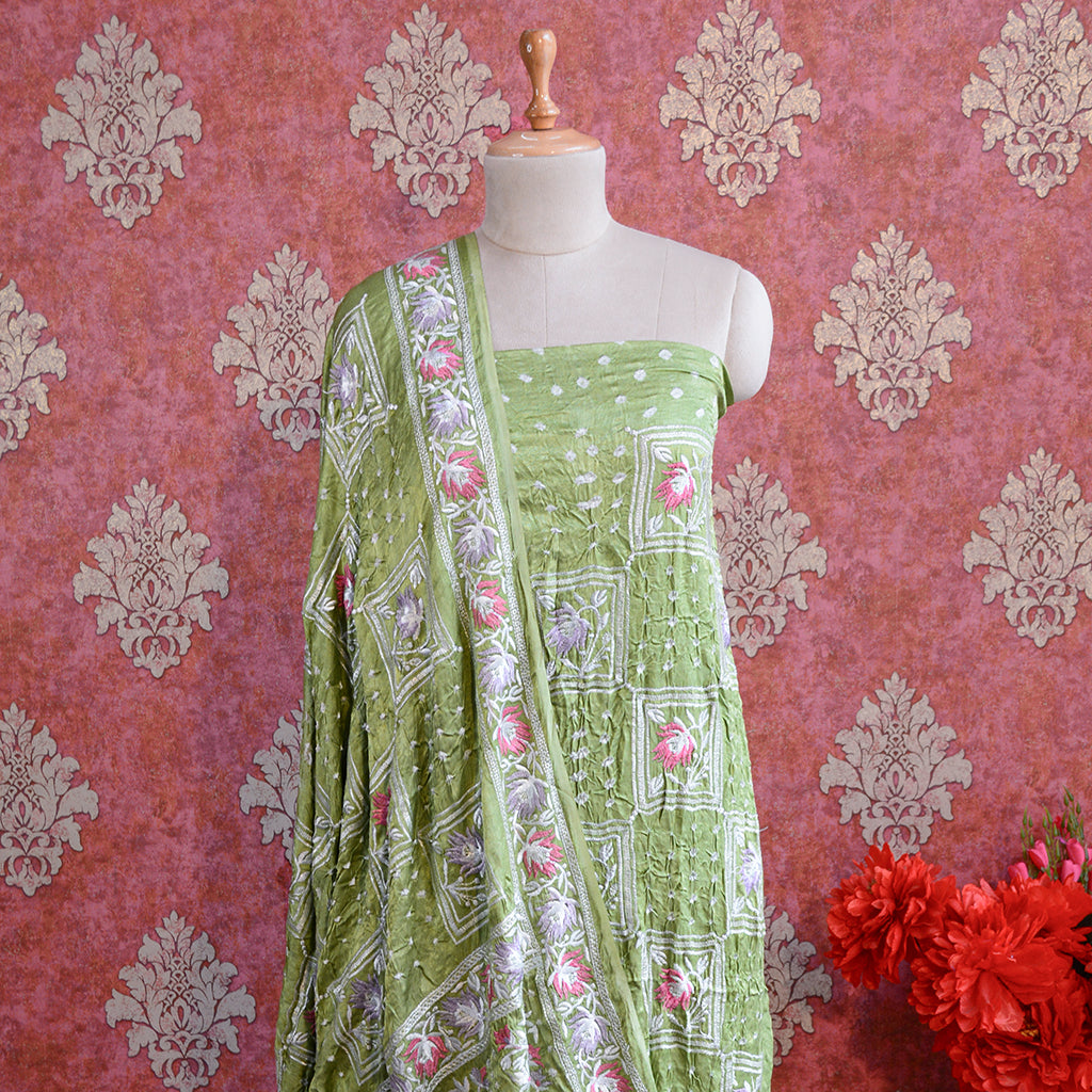Green bandhani Chikankari suit set