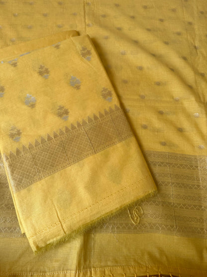 Yellow chanderi cotton 3 piece suit