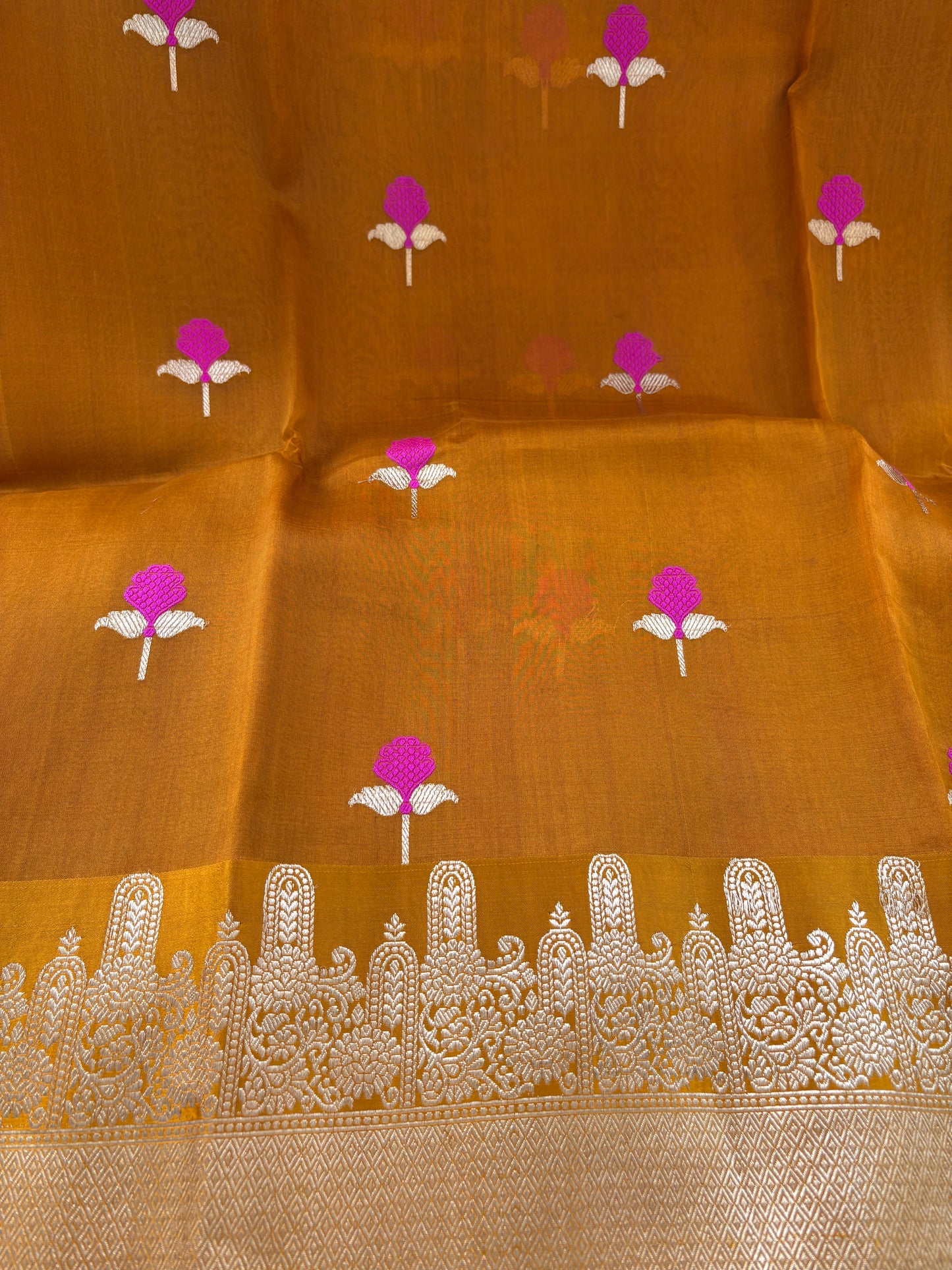 Gold kora pink meenadar saree