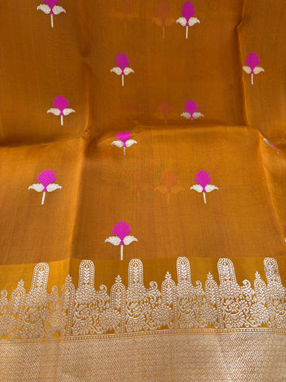 Gold kora pink meenadar saree