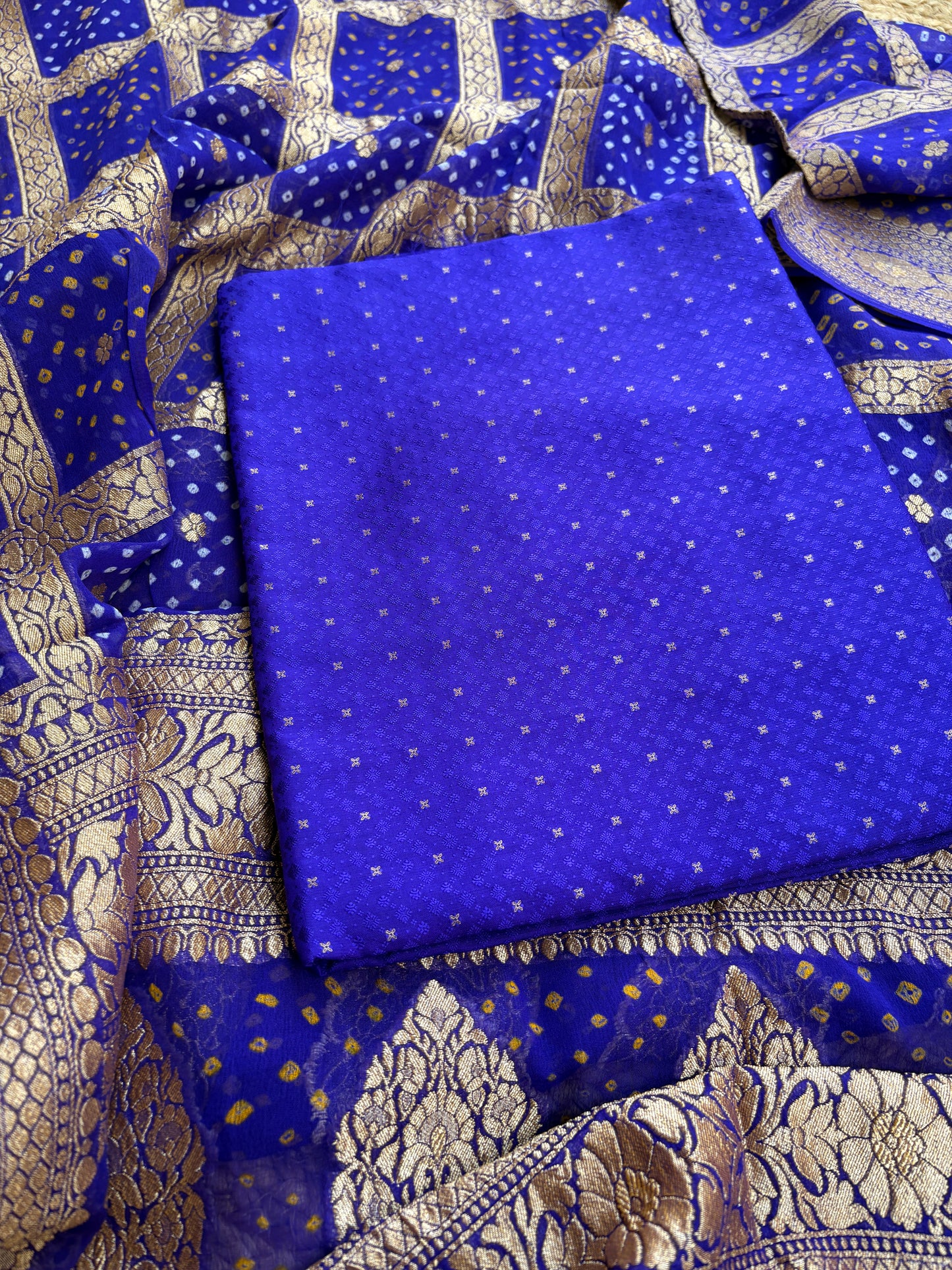 Blue katan silk kurta and bandhani dupatta