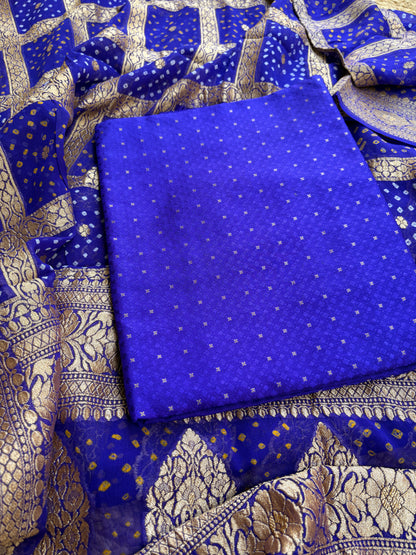 Blue katan silk kurta and bandhani dupatta