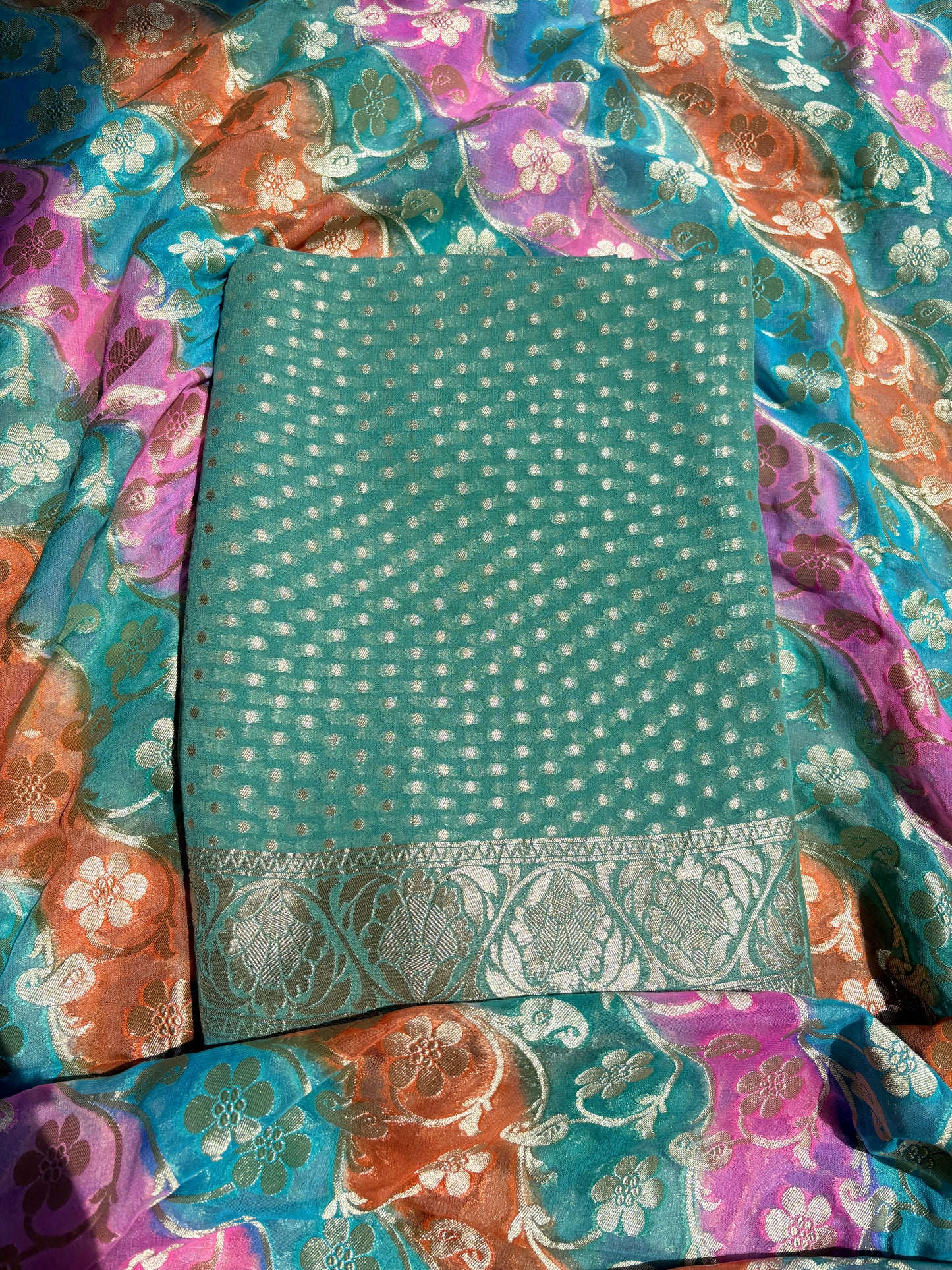 Green Khaddi georgette suit set