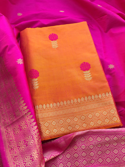 Yellow katan by katan silk suit with rani dupatta