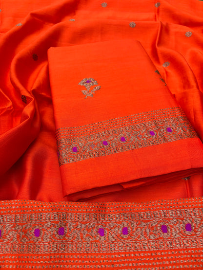 Orange Chiniya silk 3 piece suit set