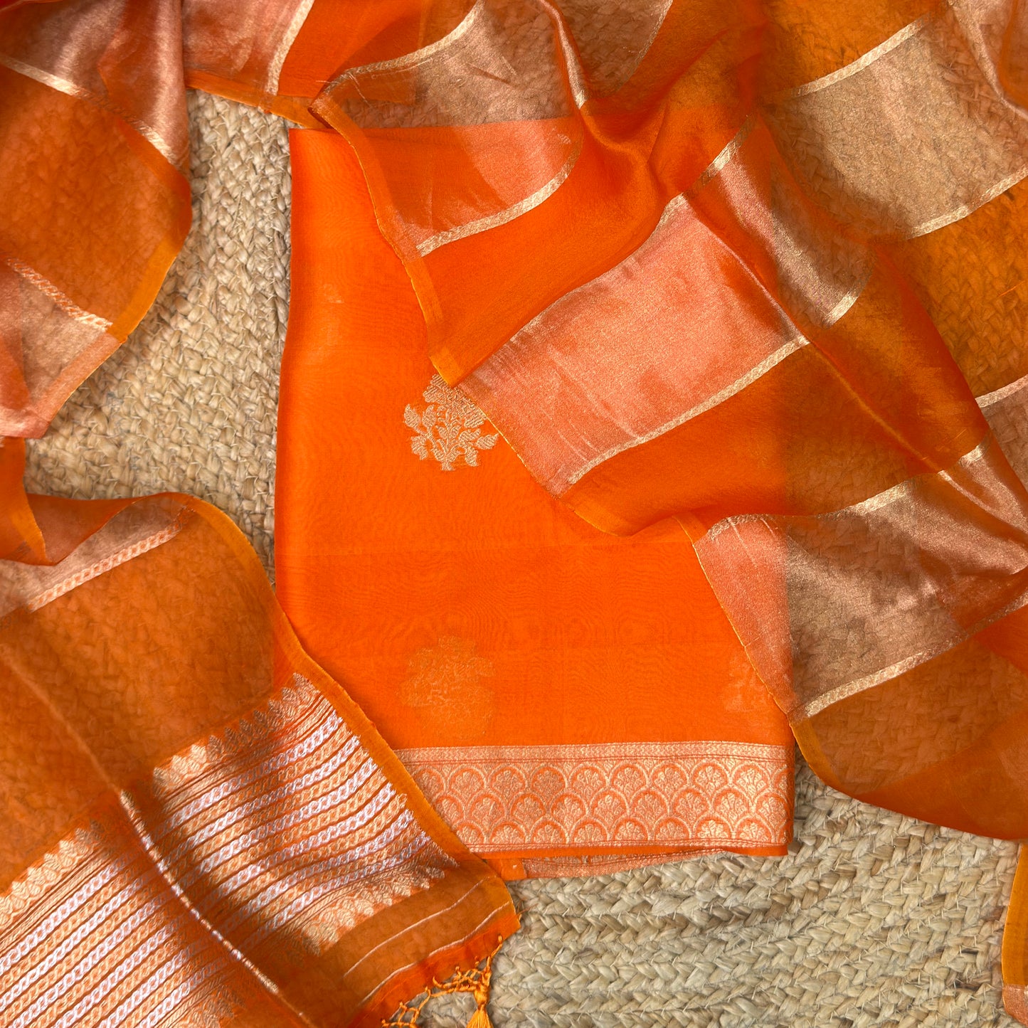 Orange kora silk with kora tissue dupatta