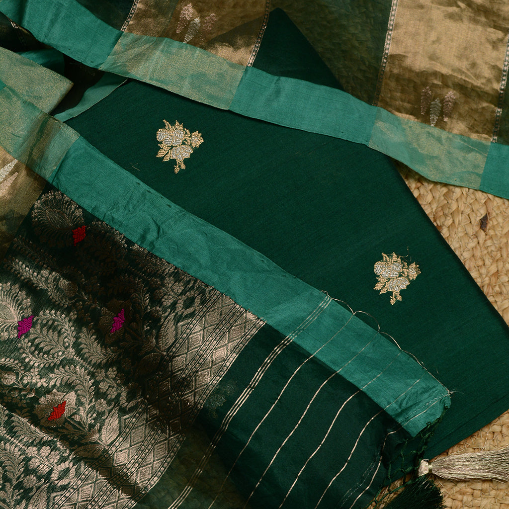 Green kadhwa Chiniya kora suit set