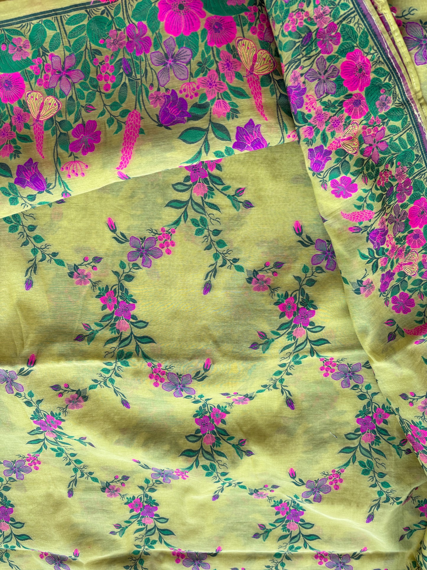 Lime green butterfly design Chanderi suit set