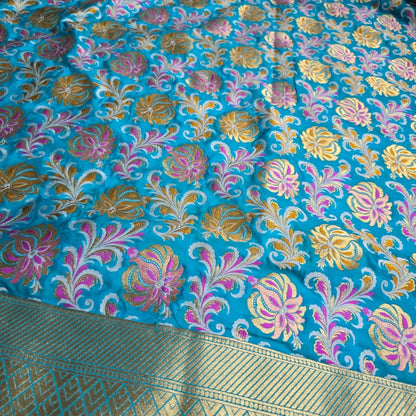 Blue cotton chiniya silk woven dupatta.