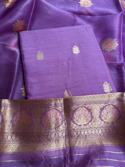 Lavender pure silk kadhwa suit set