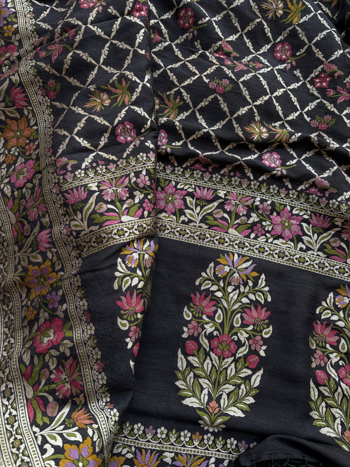 Black moonga silk kadhwa suit set