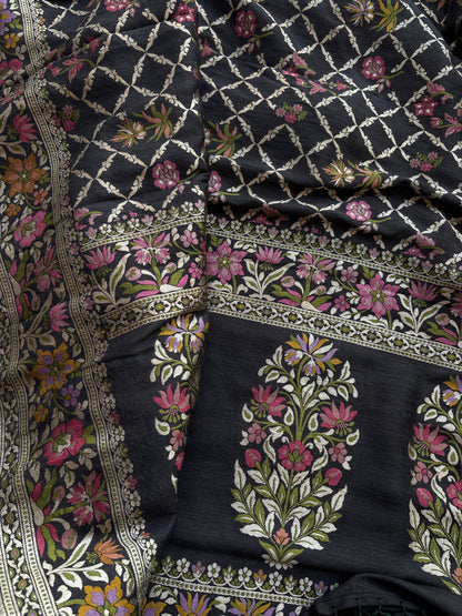 Black moonga silk kadhwa suit set