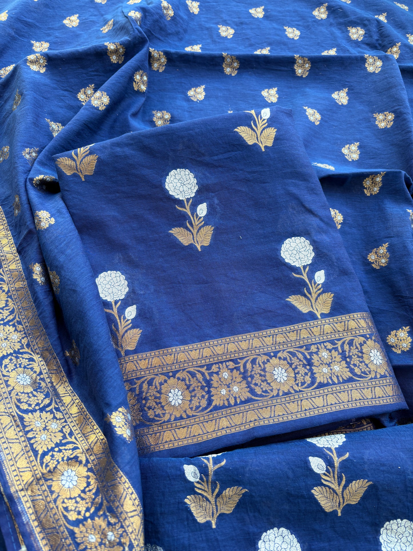 Blue Chanderi sona rupa suit set