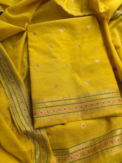 Yellow cotton jamdani 3 piece suit set