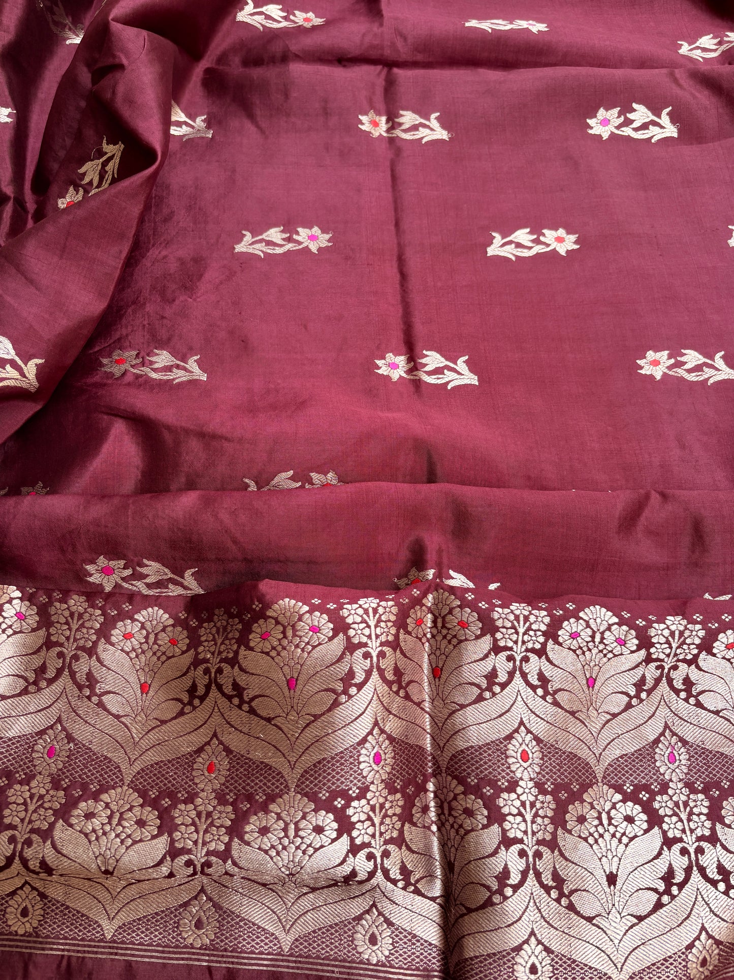 Maroon pure silk kadhwa suit set