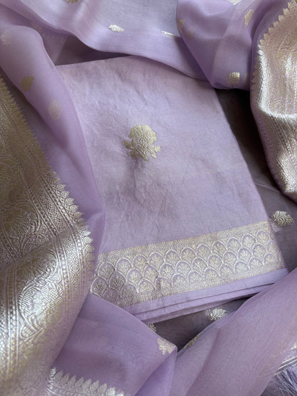 Lavender pure silver zari kurta, kora dupatta,plain bottom.