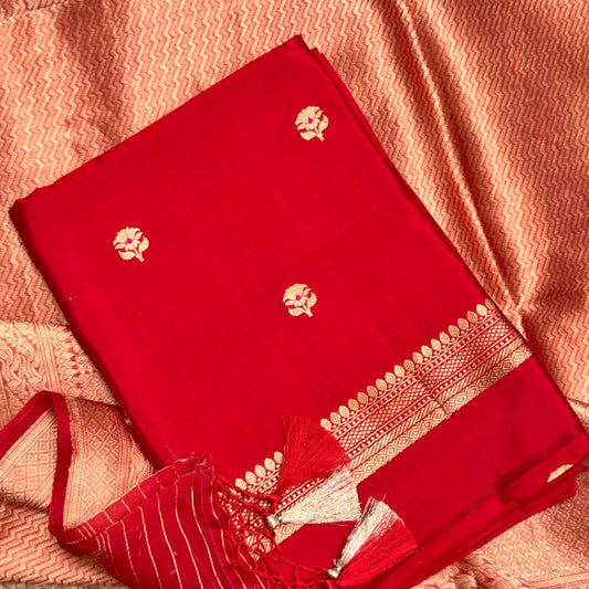 Red mango silk with brocade silk dupatta