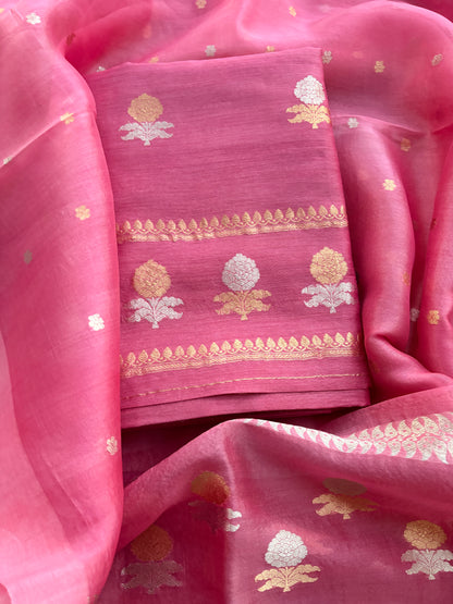 Pink moonga silk kurta , bottom and kora silk dupatta