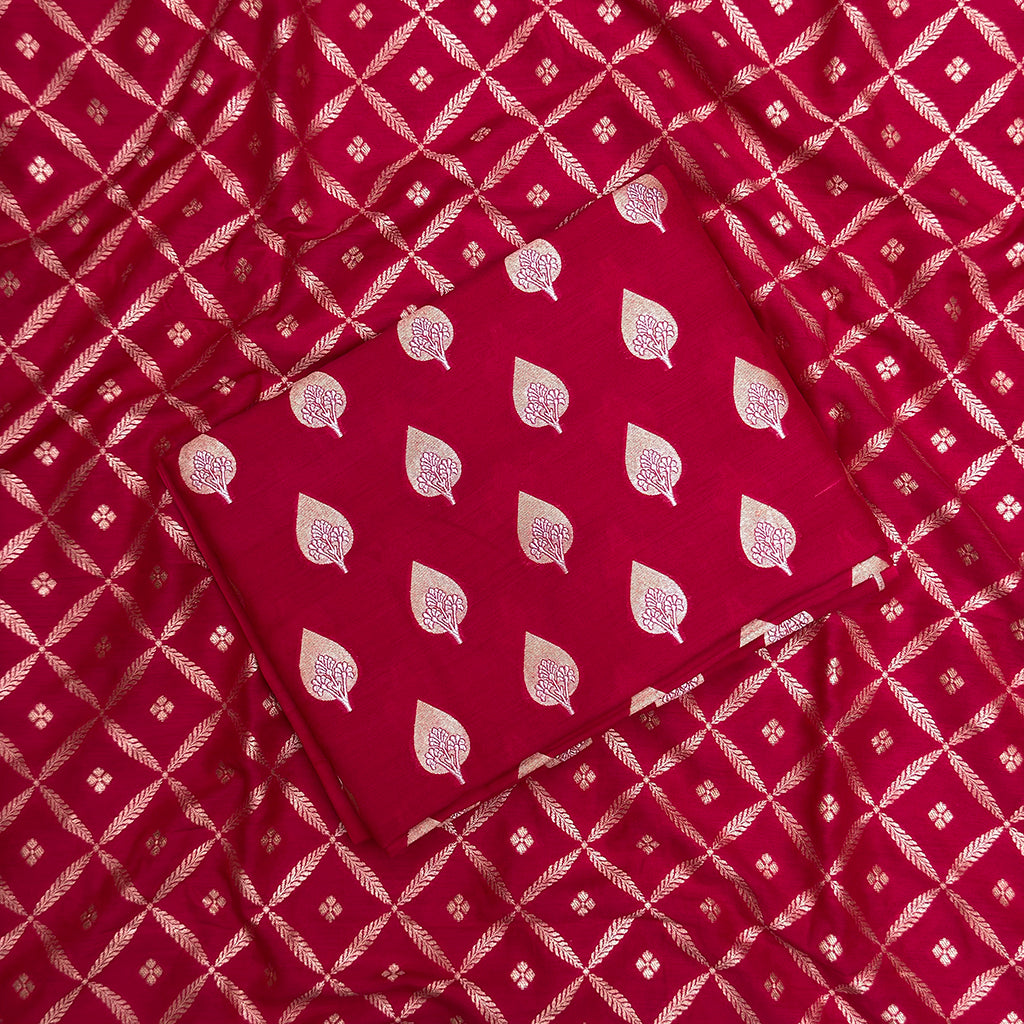 Pink red moonga silk suit set