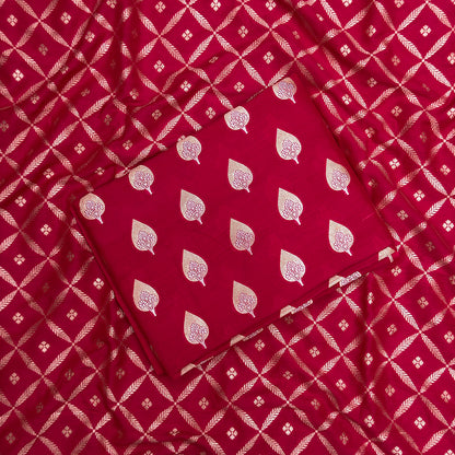 Pink red moonga silk suit set
