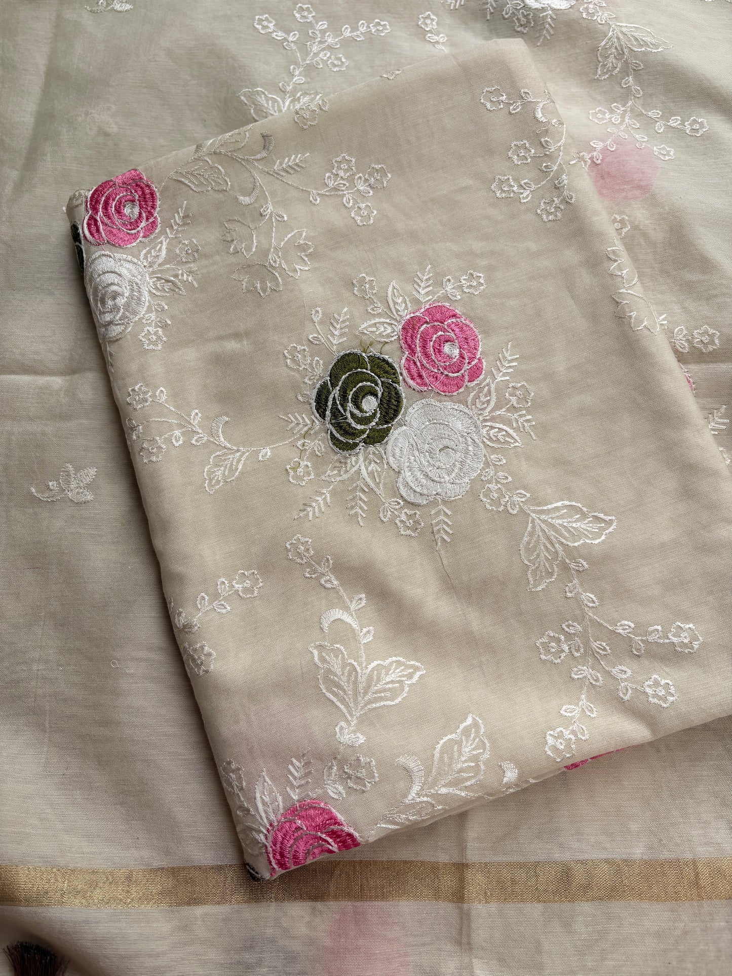 White cotton embroidered suit set