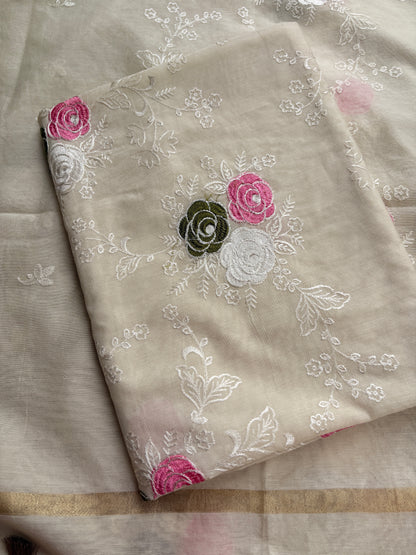 White cotton embroidered suit set