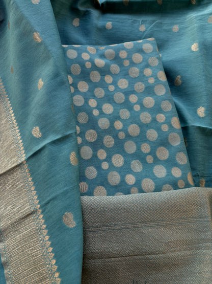 Blue cotton silk suit set
