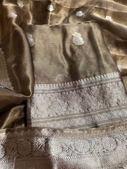Black tissue silver zari suit set