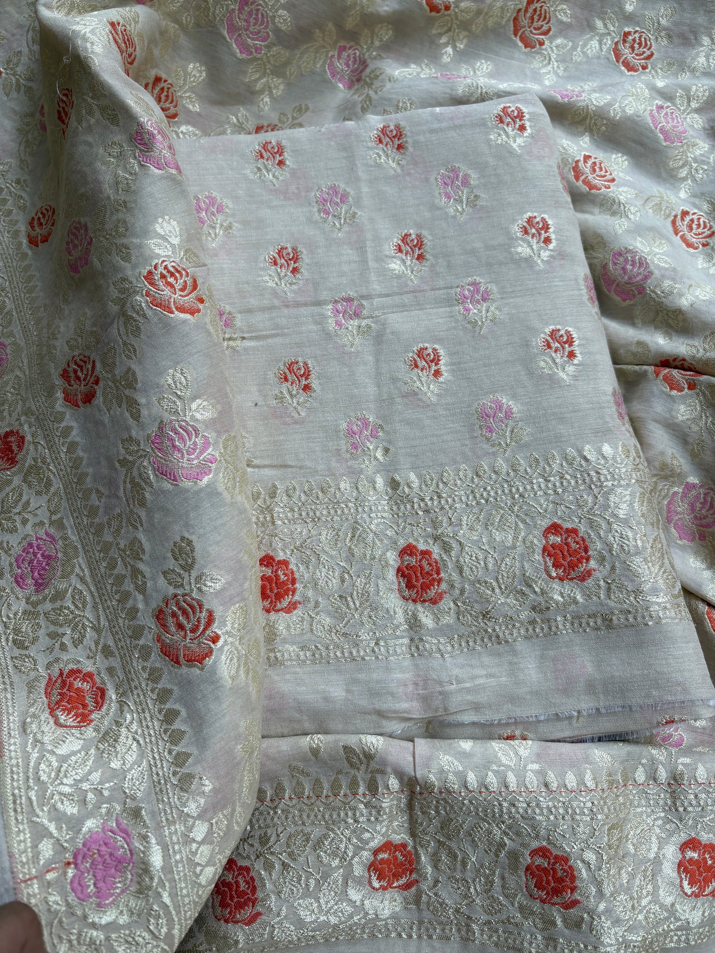 Cream moonga silk meenadar suit set