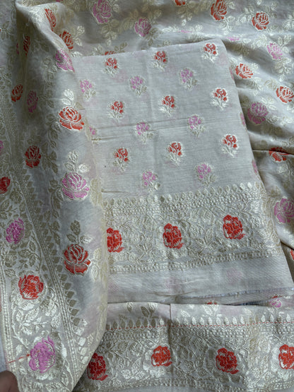 Cream moonga silk meenadar suit set