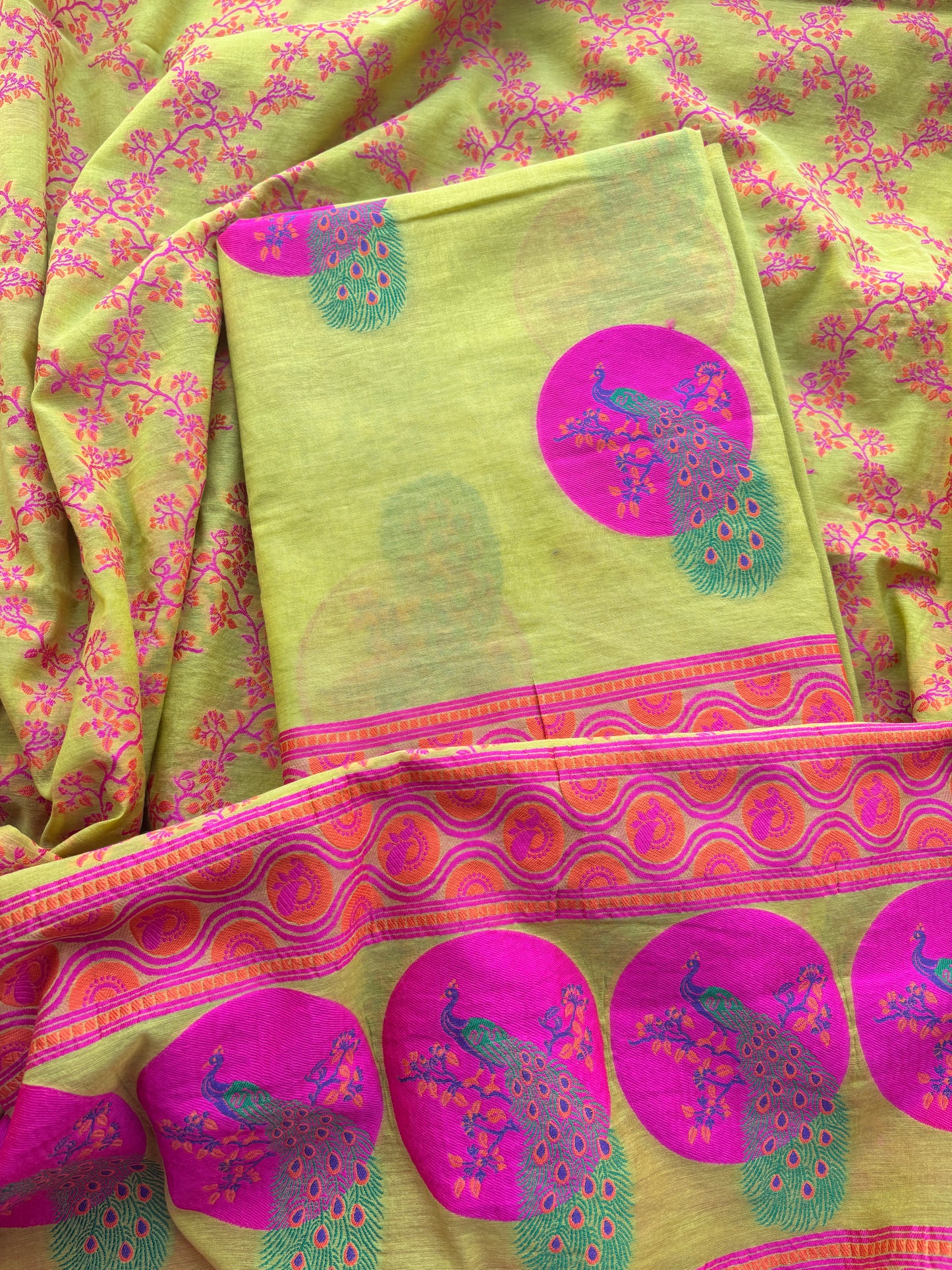Lime Chanderi peacock weaving suit set