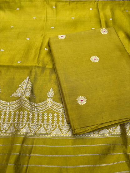 Green Chiniya silk 3 piece suit set