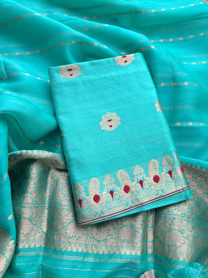 Blue raw silk kadhwa suit set