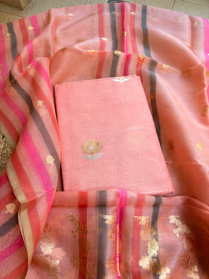 Peach Chiniya silk kurta , bottom and kora kadhwa dupatta