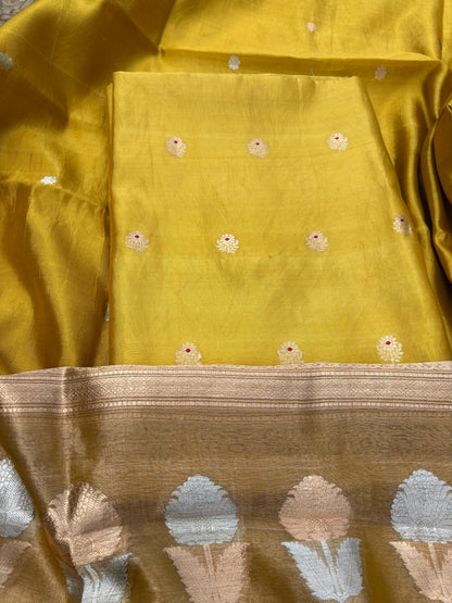 Lime Chiniya silk kadhwa 3 piece suit set