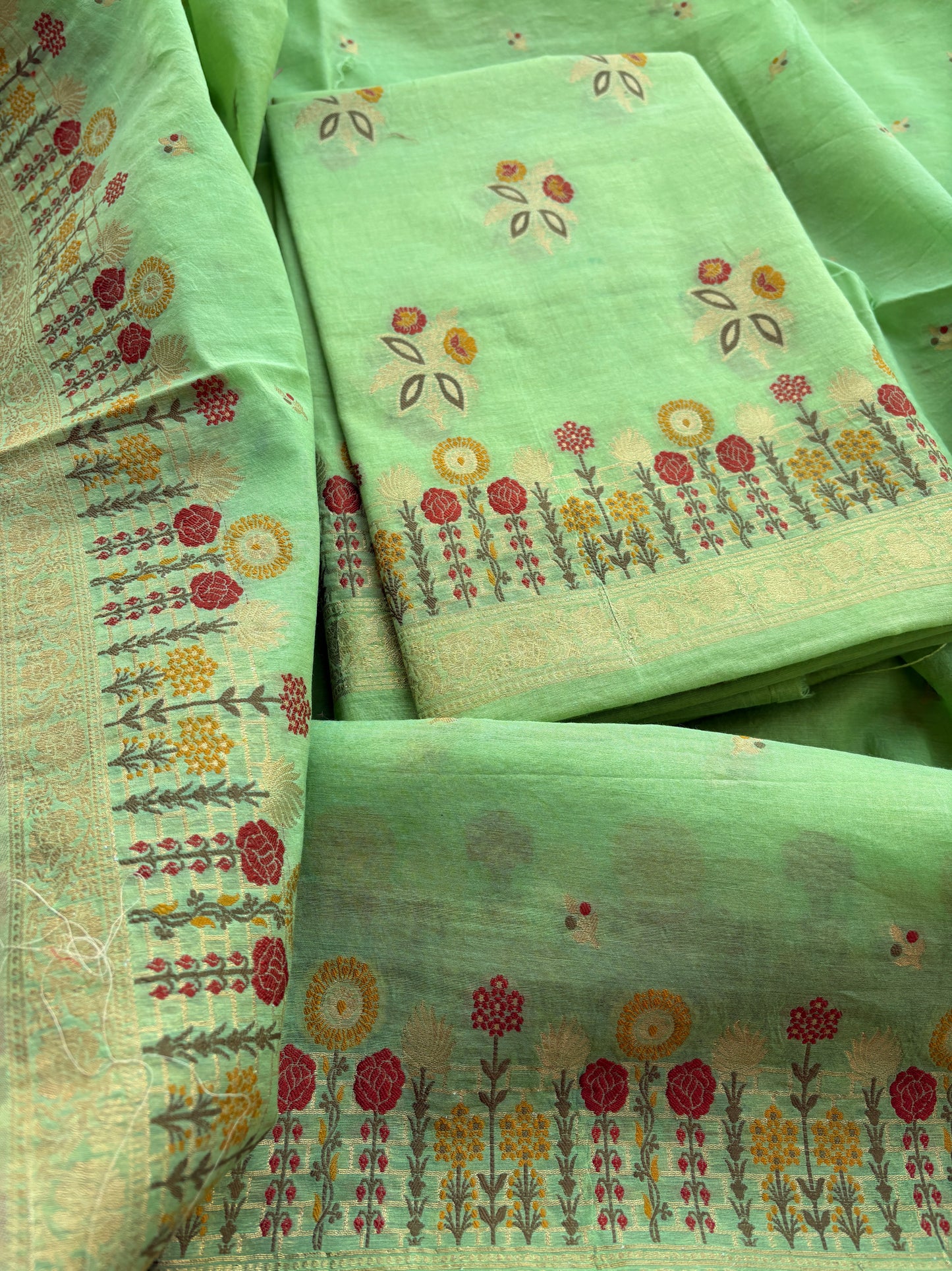 Green Chanderi meenadar suit set