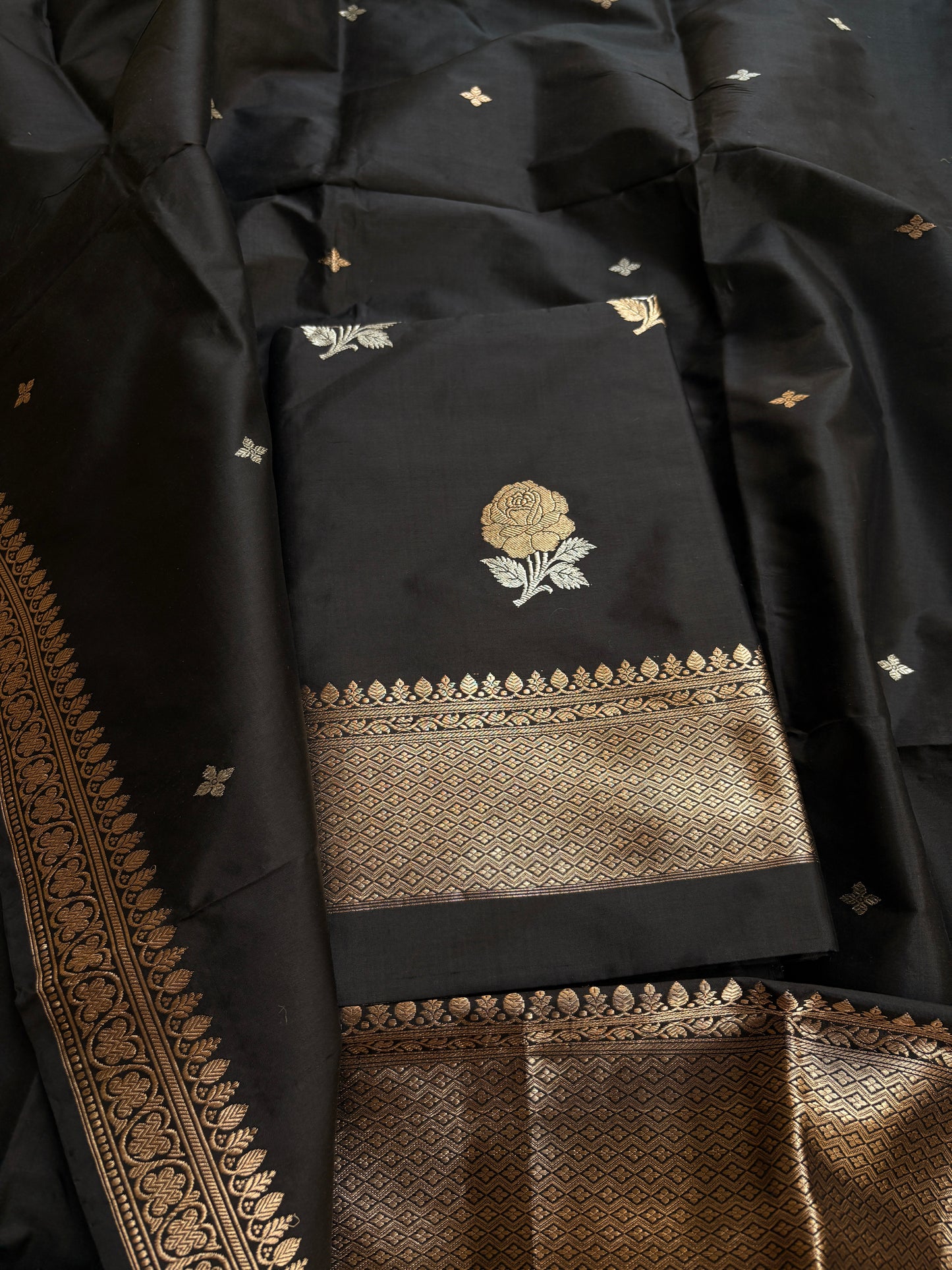 Black katan by katan silk kadhwa suit set