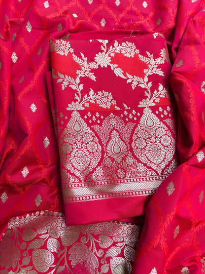 Pink orange mashru silk suit set