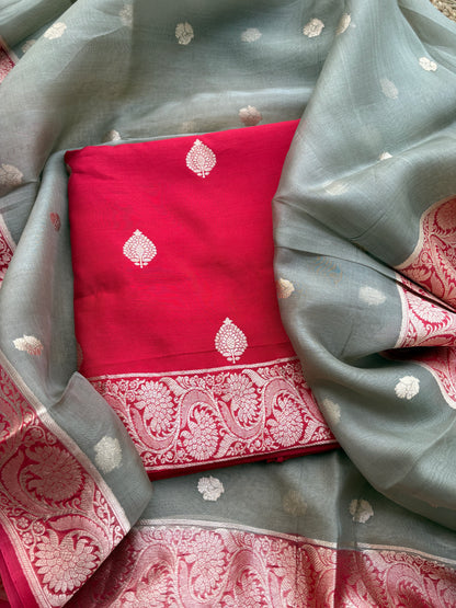 Red Chiniya silk kadhwa shaded dupatta