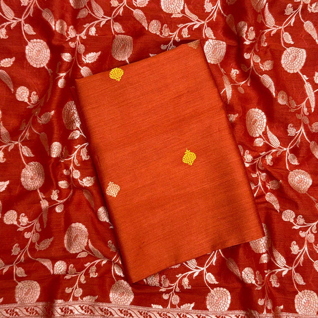Rust moonga silk suit with meenadar dupatta