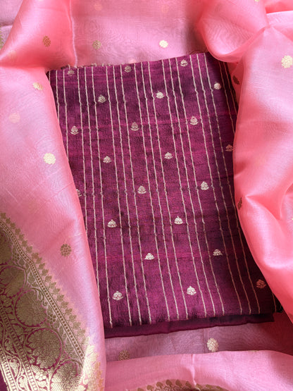 Wine raw silk kadhwa with kora kadhwa dupatta
