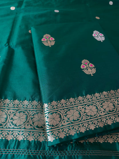 Emerald green katan silk suit set