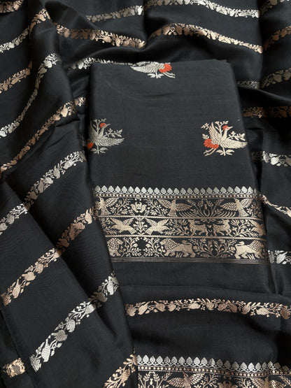 Black raw mango silk kadhwa suit set