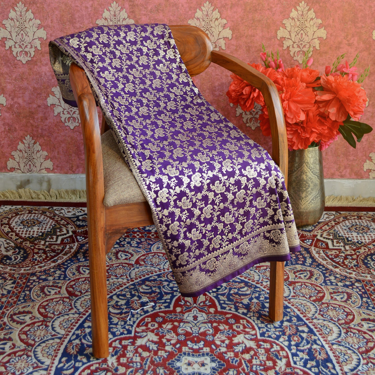 Deep Purple katan  Silk jaal Saree