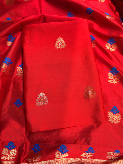Red pure katan silk kadhwa suit set