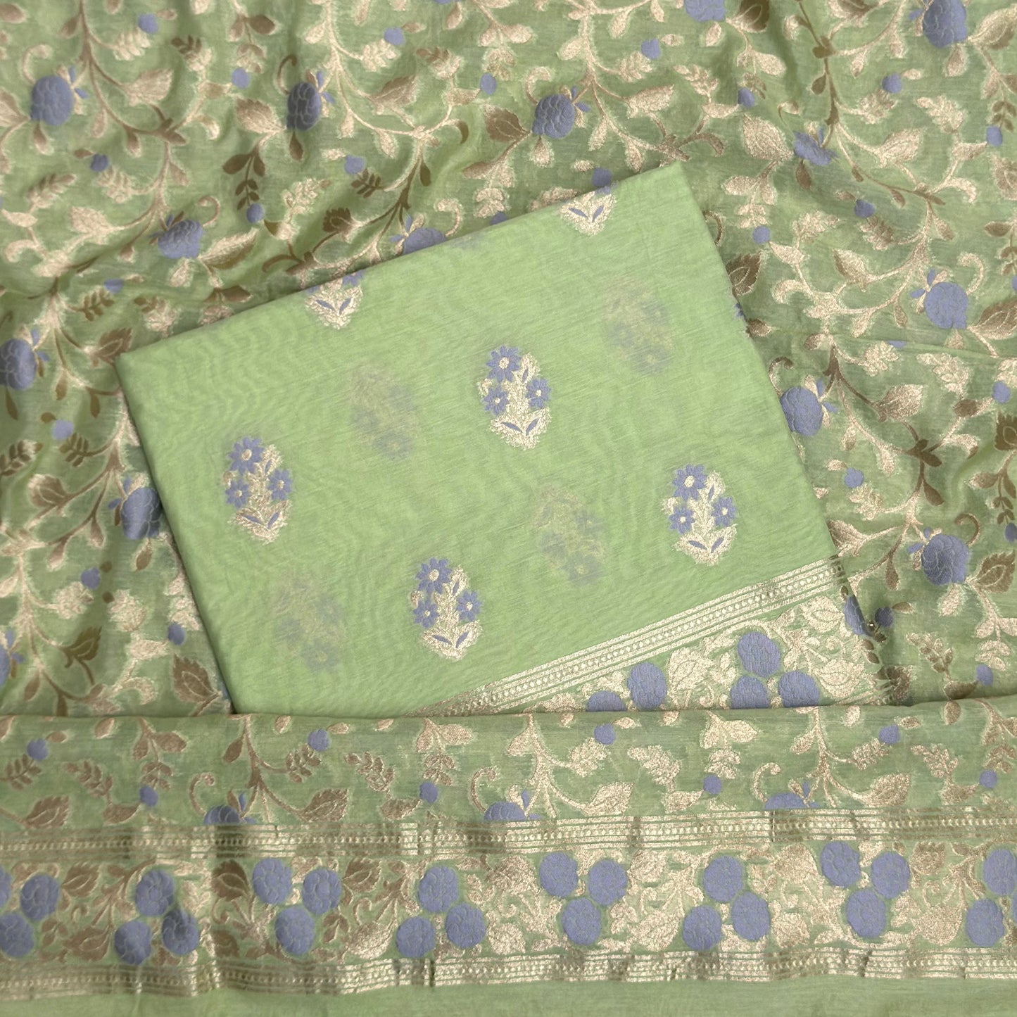 Green Chanderi meenadar suit set