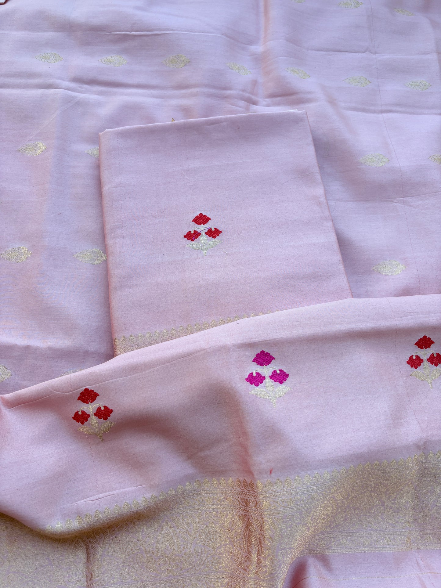 Pink Chiniya silk 3 piece suit set