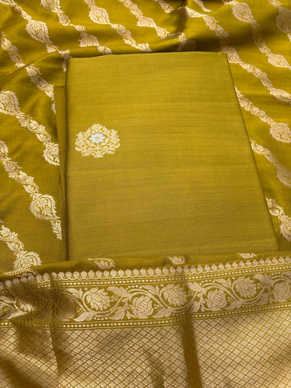 Lime green Chiniya Katan Sona Rupa kadhwa 3 piece suit set