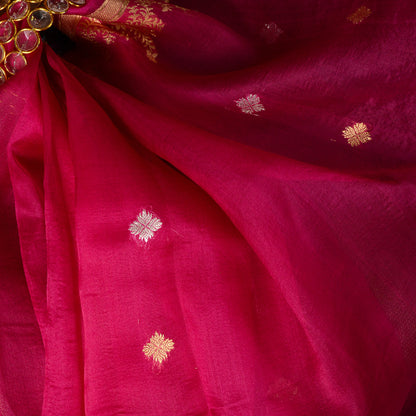 Pink shaded kora silk saree