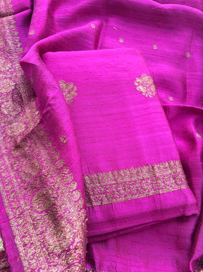 Pink raw silk kadhwa suit set